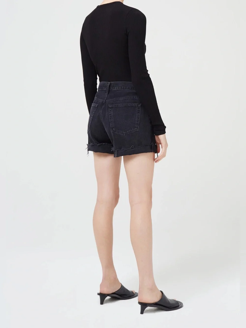 AGOLDE Los Angeles Parker Long with Cuff in Lucid Black Denim Shorts Size 30